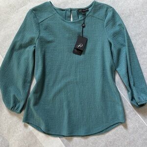 NWT Adrianna Papell cotton blouse top in color blue heavn texture knit top